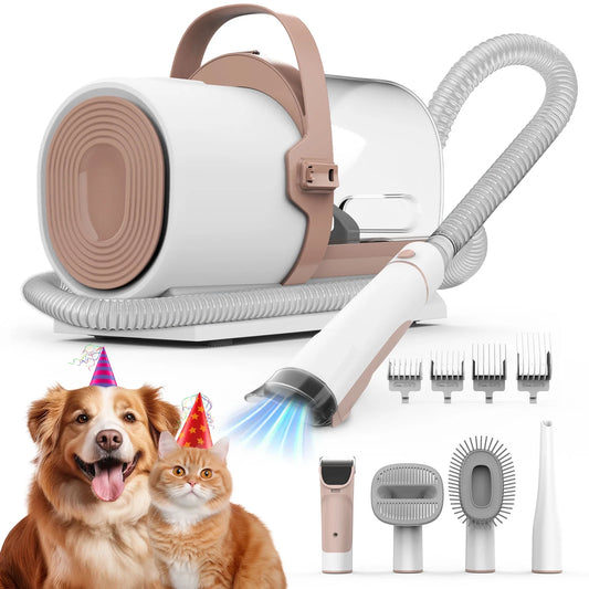 Dog Grooming Kit, 5 Grooming Tools, Pet Grooming Vacuum, Dog Clippers Kit, Low Noise, PG50