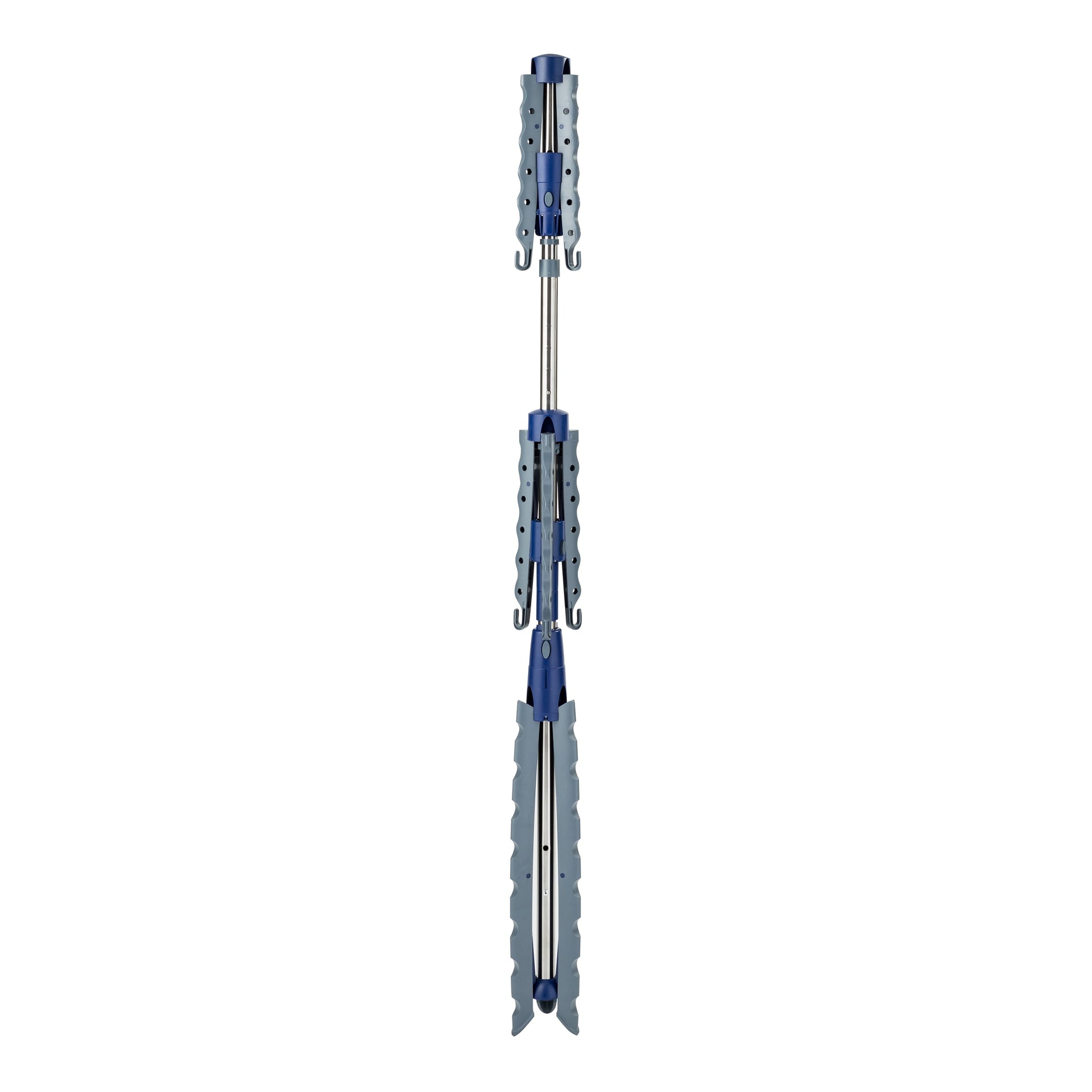 Space-saving 2-tier steel tripod clothes hang drying rack, blue/silver